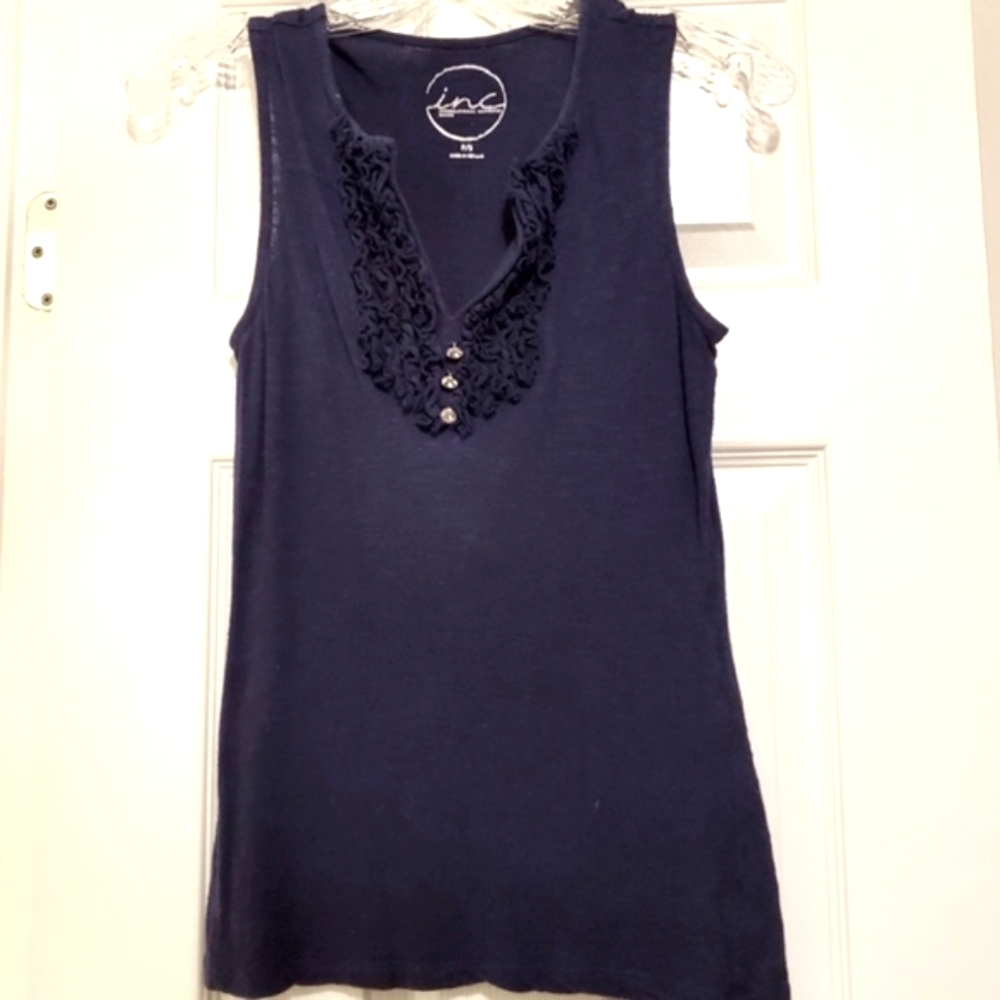 Navy ruffle tank